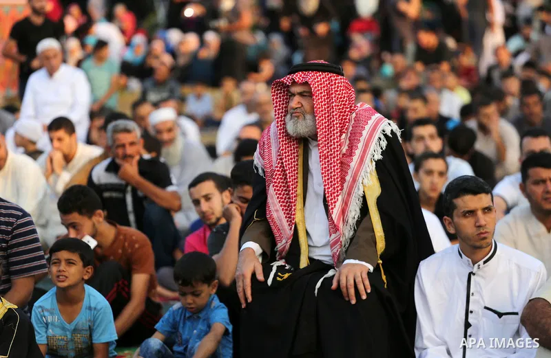 Palestinian muslims pray on the first day of of Eid al-Adha or the feast of sacrifice in Gaza city, on September 1, 2017. Muslims around the world are celebrating Eid al-Adha, the "Feast of Sacrifice", which marks the en...