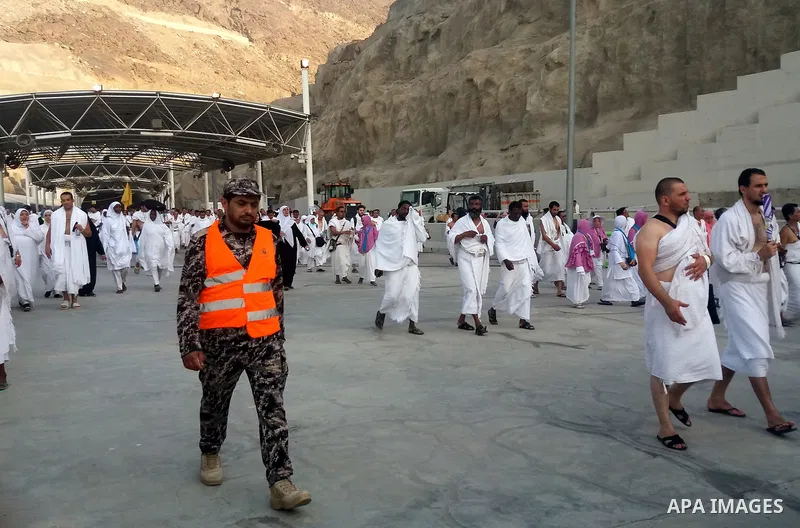 Muslim pilgrims arrive to cast stones at a pillar, symbolizing the stoning of Satan, in a ritual called "Jamarat," a rite of the annual hajj, in Mina near the holy city of Mecca, on September 1, 2017. Muslims around the...