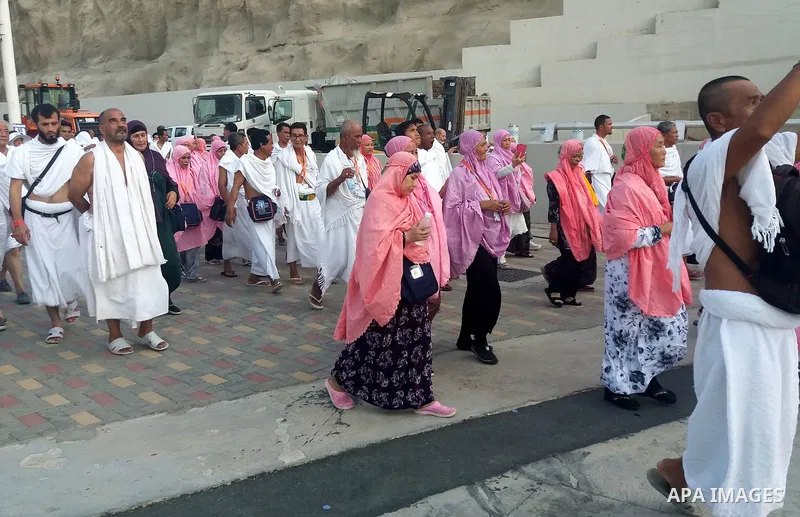 Muslim pilgrims arrive to cast stones at a pillar, symbolizing the stoning of Satan, in a ritual called "Jamarat," a rite of the annual hajj, in Mina near the holy city of Mecca, on September 1, 2017. Muslims around the...
