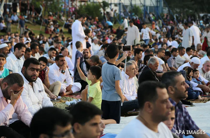 Palestinian muslims attend the prayer of Eid al-Adha or the feast of sacrifice in Gaza city, on September 1, 2017. Muslims around the world are celebrating Eid al-Adha, the "Feast of Sacrifice", which marks the end of th...