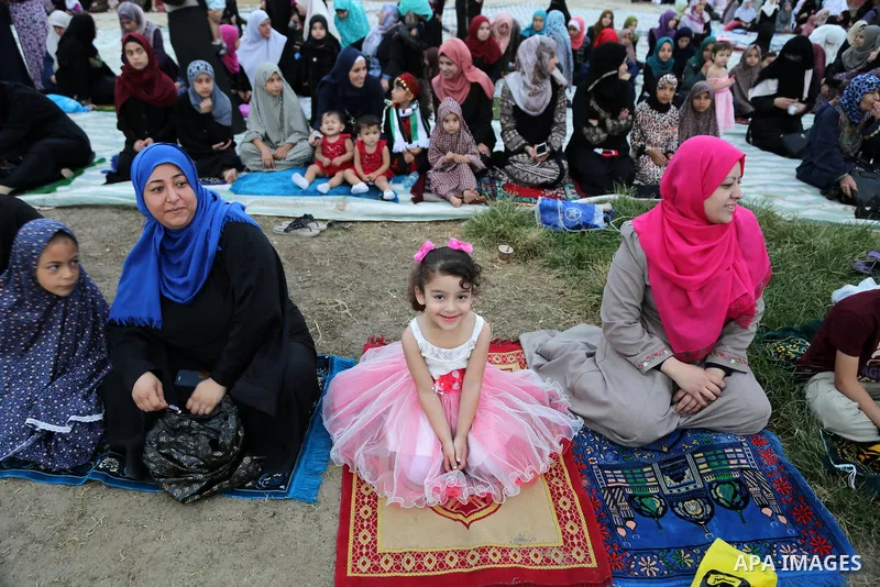 Palestinian muslims attend the prayer of Eid al-Adha or the feast of sacrifice in Gaza city, on September 1, 2017. Muslims around the world are celebrating Eid al-Adha, the "Feast of Sacrifice", which marks the end of th...