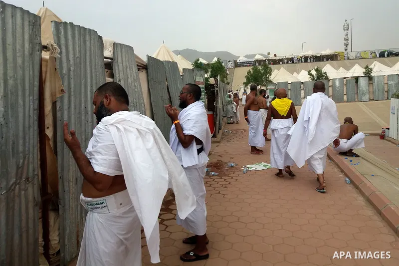 Muslim pilgrims rest near Mount Arafat, also known as Jabal al-Rahma (Mount of Mercy), southeast of the Saudi holy city of Mecca, on Arafat Day which is the climax of the Hajj pilgrimage early on August 31, 2017. Arafat...