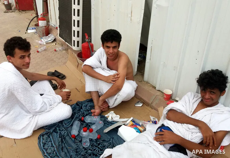 Muslim pilgrims rest near Mount Arafat, also known as Jabal al-Rahma (Mount of Mercy), southeast of the Saudi holy city of Mecca, on Arafat Day which is the climax of the Hajj pilgrimage early on August 31, 2017. Arafat...