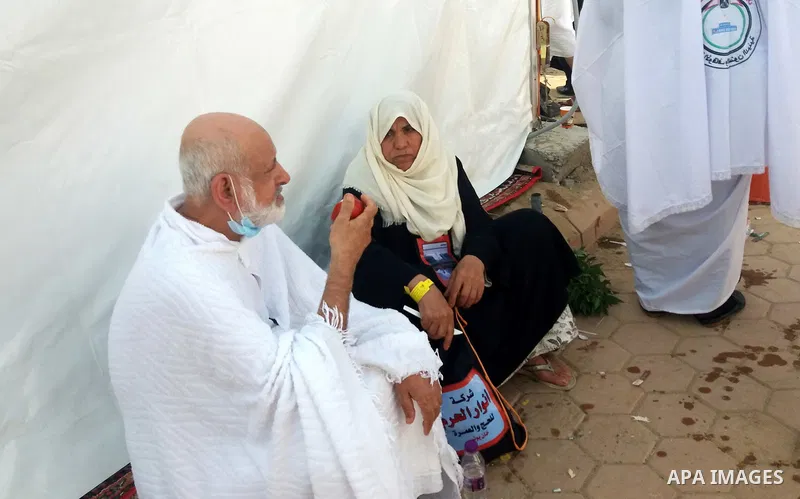 Muslim pilgrims rest near Mount Arafat, also known as Jabal al-Rahma (Mount of Mercy), southeast of the Saudi holy city of Mecca, on Arafat Day which is the climax of the Hajj pilgrimage early on August 31, 2017. Arafat...