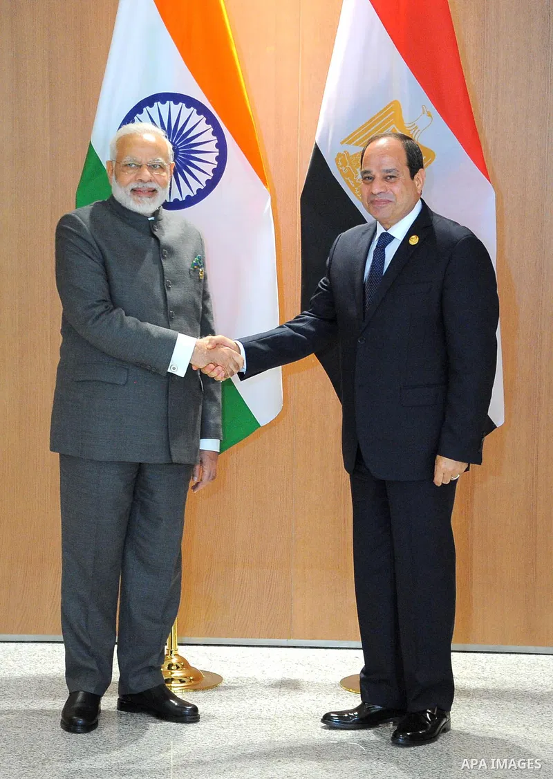 Egyptian President Abdel Fattah al-Sisi meets with Indian Prime Minister Narendra Moody in Xiamen, Fujian province on September 5, 2017. Photo by Egyptian President Office