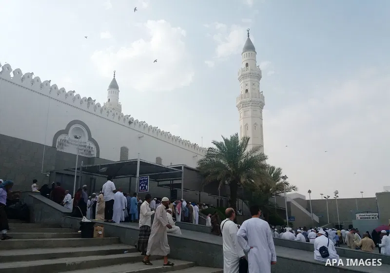 Muslim pilgrims visit the Quba Mosque after their duty of pilgrimage in Medina, Saudi Arabia on September 9, 2017. Photo by Mohammed Hassan