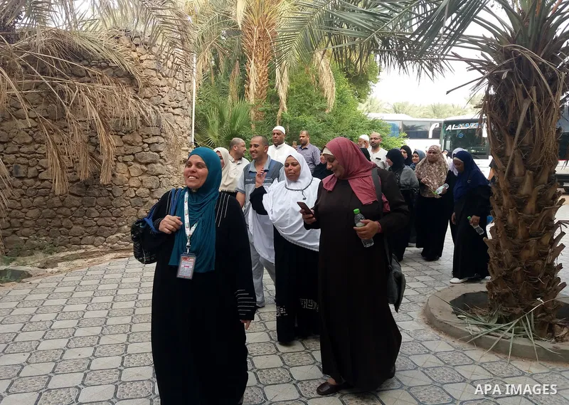 Muslim pilgrims visit House of dates "Beit al-Tomor" after their duty of pilgrimage in Medina, Saudi Arabia on September 9, 2017. Photo by Mohammed Hassan