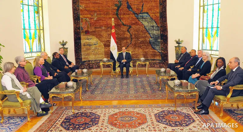 Egyptian President Abdel Fattah al-Sisi a delegation from the National Council of American Churches, in Cairo, Egypt, on Sept. 10, 2017. Photo by Egyptian President Office