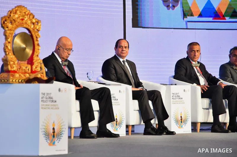 Egyptian President Abdel Fattah al-Sisi attends the 9th Annual Conference of the International Alliance for Financial Inclusion, in Cairo, Egypt, on September 14, 2017. Photo by Egyptian President Office