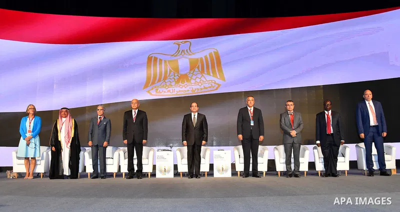 Egyptian President Abdel Fattah al-Sisi attends the 9th Annual Conference of the International Alliance for Financial Inclusion, in Cairo, Egypt, on September 14, 2017. Photo by Egyptian President Office
