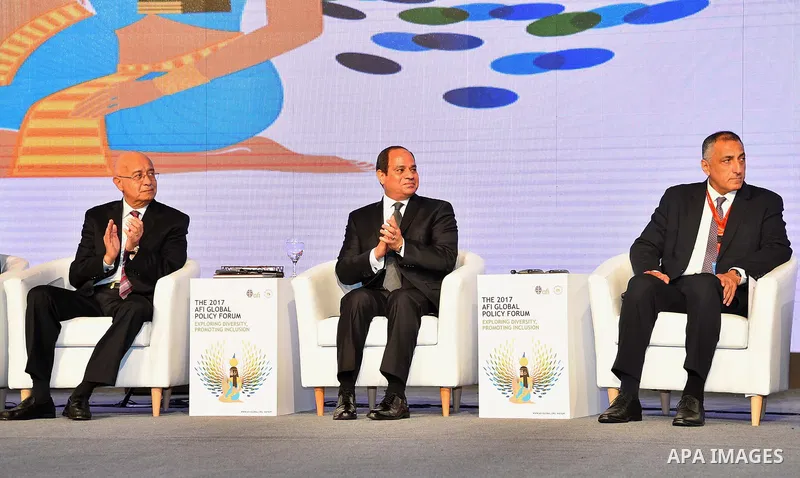 Egyptian President Abdel Fattah al-Sisi attends the 9th Annual Conference of the International Alliance for Financial Inclusion, in Cairo, Egypt, on September 14, 2017. Photo by Egyptian President Office