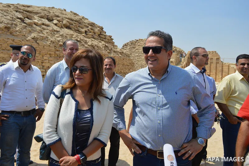 Egyptian Minister of Antiquities, Khaled El-Enany and Stephane Romatet, Ambassador of France to Egypt , visit the Nemt Bes tomb, Saqqara's ancient burial grounds in Giza, Egypt, 16 Septemper 2017. The visit was to witnes...