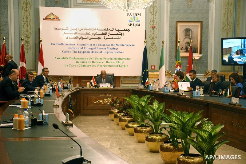 Speaker of the Egyptian parliament Ali Abdelaal, chairs a meeting of the Parliamentary Assembly of the Union for the Mediterranean, in Cairo, Egypt, 16 Septemper 2017. Photo by Stringer