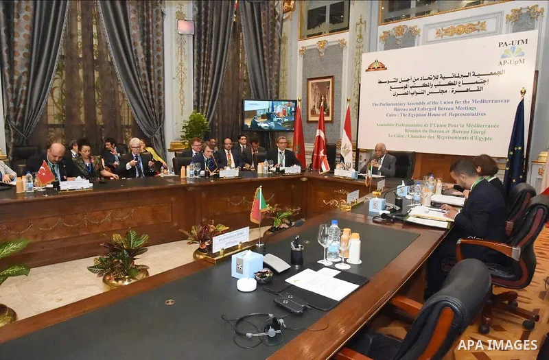 Speaker of the Egyptian parliament Ali Abdelaal, chairs a meeting of the Parliamentary Assembly of the Union for the Mediterranean, in Cairo, Egypt, 16 Septemper 2017. Photo by Stringer