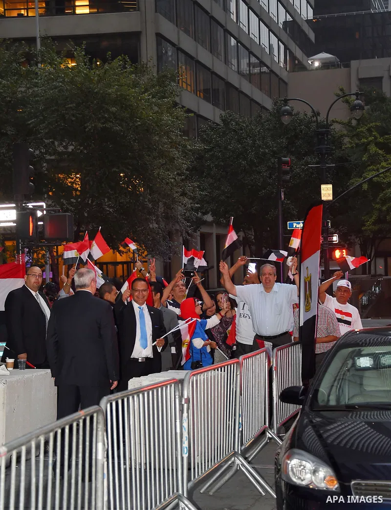 Egyptian community in New York wave the national flags during the welcome ceremony of Egyptian President Abdel Fattah al-Sisi, in New York City, U.S. September 17, 2017. Photo by Egyptian President Office