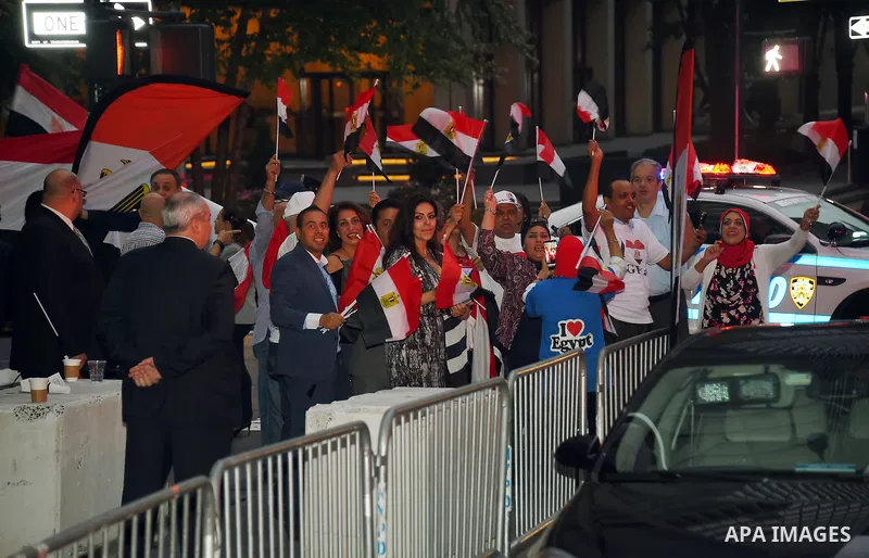 Egyptian community in New York wave the national flags during the welcome ceremony of Egyptian President Abdel Fattah al-Sisi, in New York City, U.S. September 17, 2017. Photo by Egyptian President Office