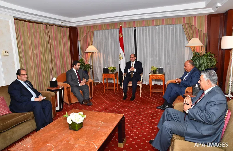 Egyptian President Abdel Fattah al-Sisi, meets with Minister of Foreign Affairs of the United Arab Emirates, Sheikh Abdullah Bin Zayed, in New York City, U.S. September 18, 2017. Photo by Egyptian President Office