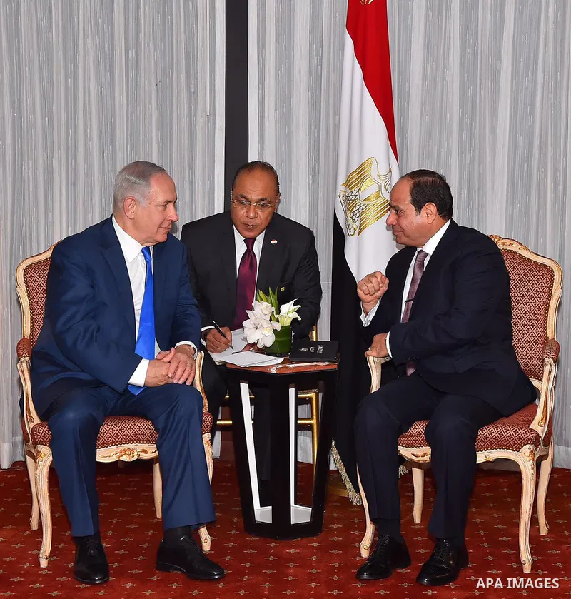 Egyptian President Abdel Fattah al-Sisi, meets with Israeli Prime Minister Benjamin Netanyahu, in New York City, U.S. September 18, 2017, to discuss the Middle East peace process in their first public talks. Photo by Egy...