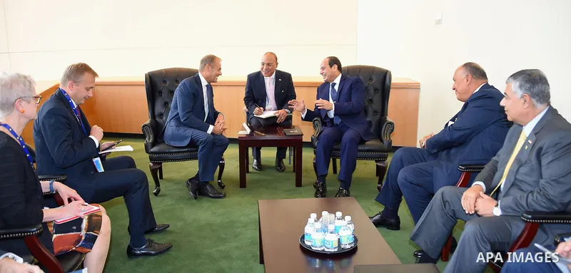 Egyptian President Abdel Fattah al-Sisi meets with President of the European Council, Donald Tusk, in New York on September 19, 2017 in New York City. Photo by Egyptian President Office
