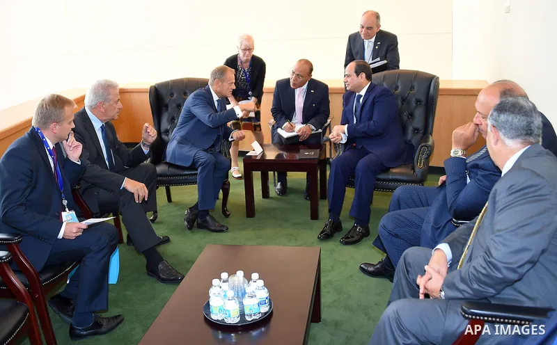Egyptian President Abdel Fattah al-Sisi meets with President of the European Council, Donald Tusk, in New York on September 19, 2017 in New York City. Photo by Egyptian President Office