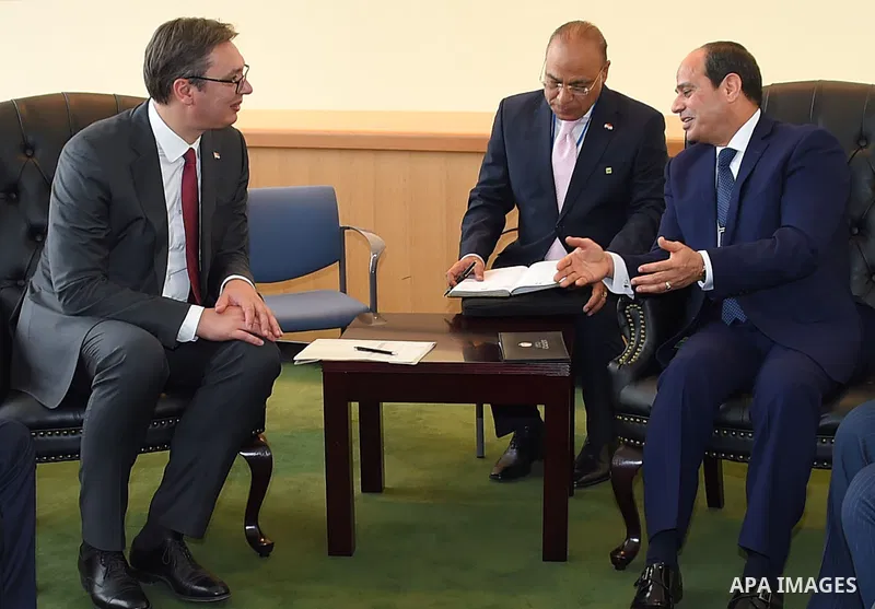 Egyptian President Abdel Fattah al-Sisi meets with Serbian President Alexander Vucic, in New York on September 19, 2017 in New York City. Photo by Egyptian President Office