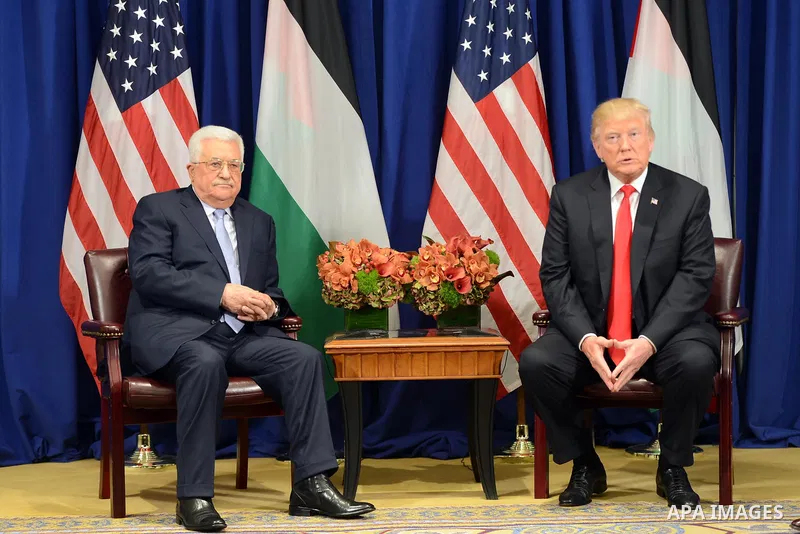 Palestinian President Mahmoud Abbas meets with US President Donald Trump in New York City, U.S. on September 19, 2017. Photo by Thaer Ghanaim
