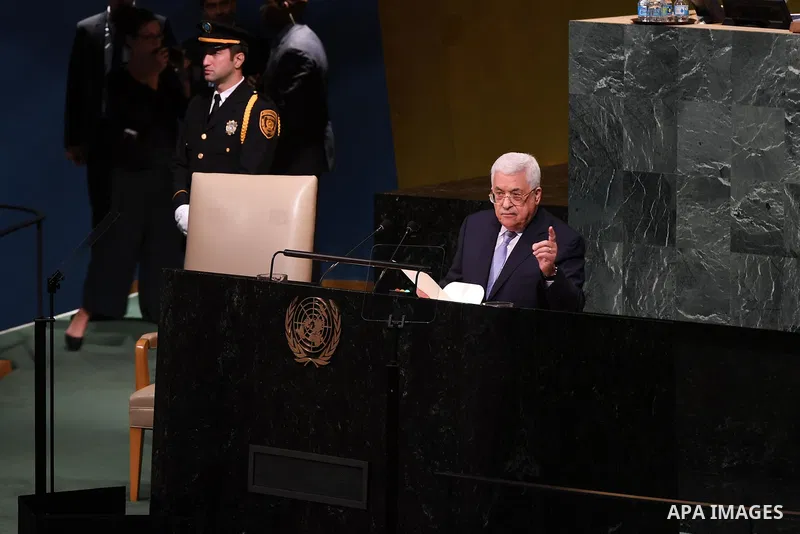 Palestinian President Mahmoud Abbas addresses the 72nd United Nations General Assembly at U.N. headquarters in New York, U.S., September 20, 2017. Photo by Thaer Ghanaim