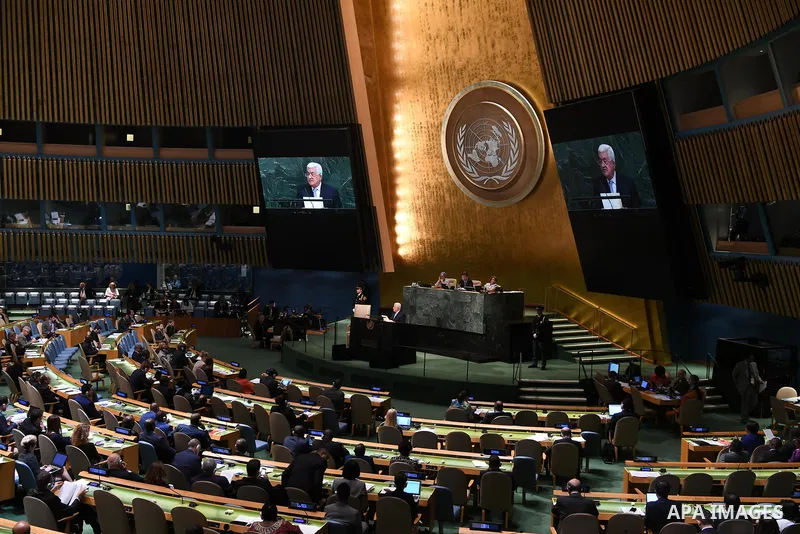 Palestinian President Mahmoud Abbas addresses the 72nd United Nations General Assembly at U.N. headquarters in New York, U.S., September 20, 2017. Photo by Thaer Ghanaim