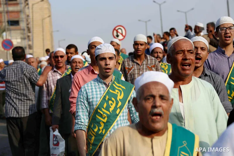 Egyptian Sufi Muslims practice ritualized Zikr (invocation) to celebrate the New Islamic Hijri year 1439 in front of al-Hussein mosque at Al-Azhar district in old Islamic Cairo, Egypt, on September 22, 2017. Photo by Amr...