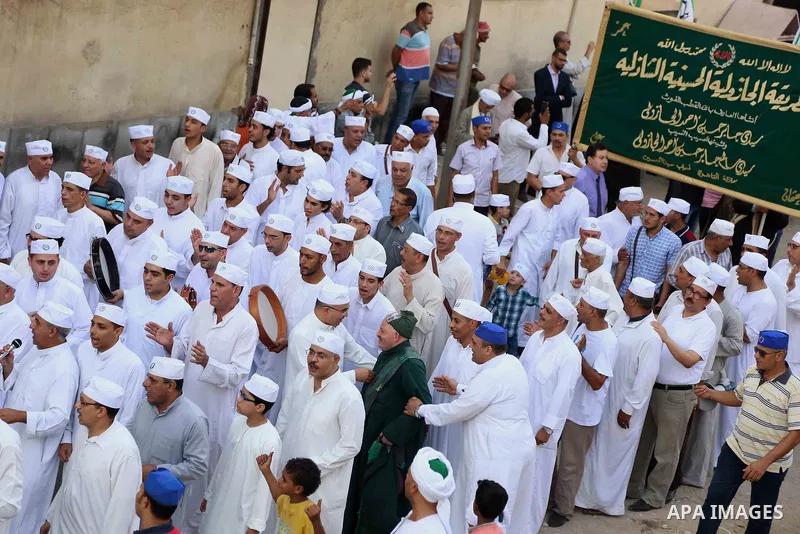 Egyptian Sufi Muslims practice ritualized Zikr (invocation) to celebrate the New Islamic Hijri year 1439 in front of al-Hussein mosque at Al-Azhar district in old Islamic Cairo, Egypt, on September 22, 2017. Photo by Amr...