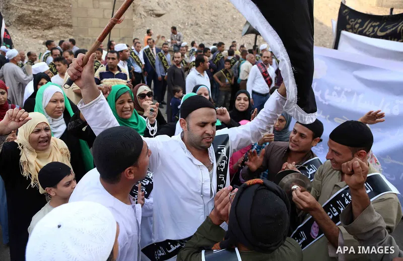 Egyptian Sufi Muslims practice ritualized Zikr (invocation) to celebrate the New Islamic Hijri year 1439 in front of al-Hussein mosque at Al-Azhar district in old Islamic Cairo, Egypt, on September 22, 2017. Photo by Amr...