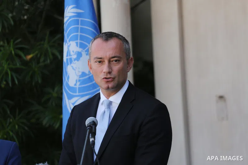 Nikolay Mladenov, United Nations Special Coordinator for the Middle East Peace Process, speaks during a press conference, in Gaza city on September 25, 2017. Photo by Mohammed Asad