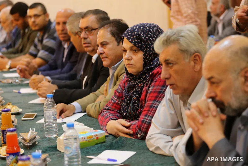 leaders of Palestinian factions attend a meeting with Hamas Chief Ismail Haniyeh and Yahya Sinwar the new leader of the Hamas Islamist movement in the Gaza Strip, in Gaza City on September 25, 2017. Photo by Mohammed Asa...