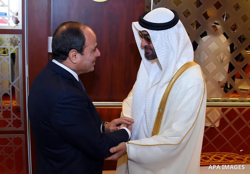 Sheikh Mohammed bin Zayed al-Nahyan Crown Prince of Abu Dhabi receives Egyptian President Abdel Fattah al-Sisi, in Abu Dhabi , on September 25, 2017. Photo by Egyptian President Office