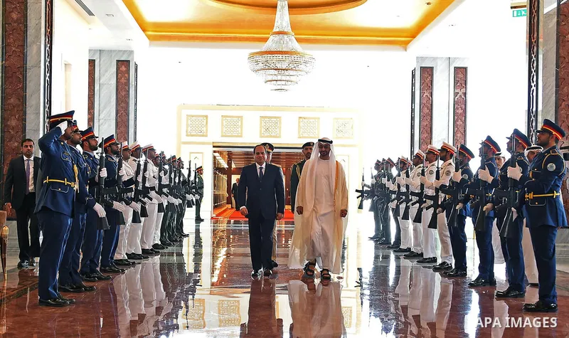 Sheikh Mohammed bin Zayed al-Nahyan Crown Prince of Abu Dhabi receives Egyptian President Abdel Fattah al-Sisi, in Abu Dhabi , on September 25, 2017. Photo by Egyptian President Office