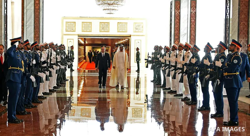 Sheikh Mohammed bin Zayed al-Nahyan Crown Prince of Abu Dhabi receives Egyptian President Abdel Fattah al-Sisi, in Abu Dhabi , on September 25, 2017. Photo by Egyptian President Office