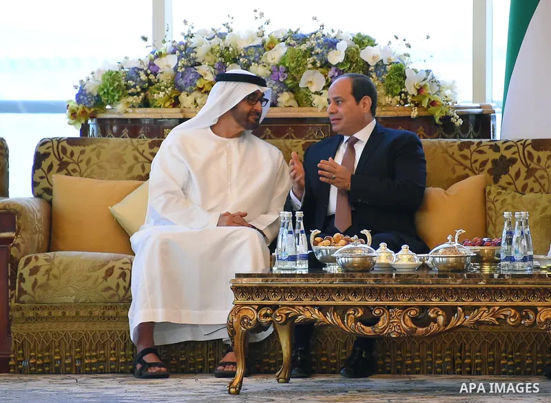 Sheikh Mohammed bin Zayed al-Nahyan Crown Prince of Abu Dhabi receives Egyptian President Abdel Fattah al-Sisi, in Abu Dhabi , on September 25, 2017. Photo by Egyptian President Office