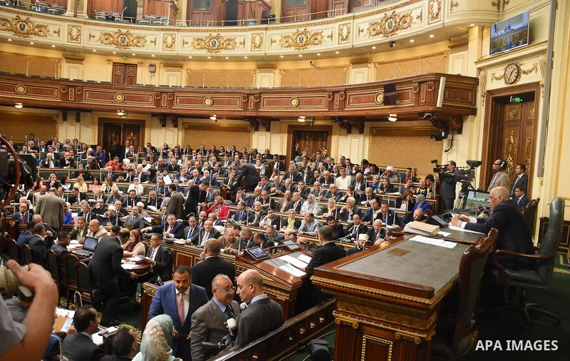 Speaker of the Egyptian parliament Ali Abdelaal speaks a meeting of the opening session of the Parliament, in Cairo, Egypt, on October 2, 2017. Photo by Stringer
