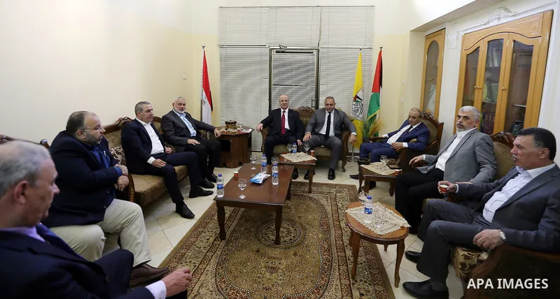 Palestinian Prime Minister Rami Hamdallah speaks during a meeting with Hamas' overall leader Ismail Haniya and Egyptian mediatoer in Gaza City October 2, 2017. Palestinian prime minister Rami Hamdallah arrived in Gaza fo...