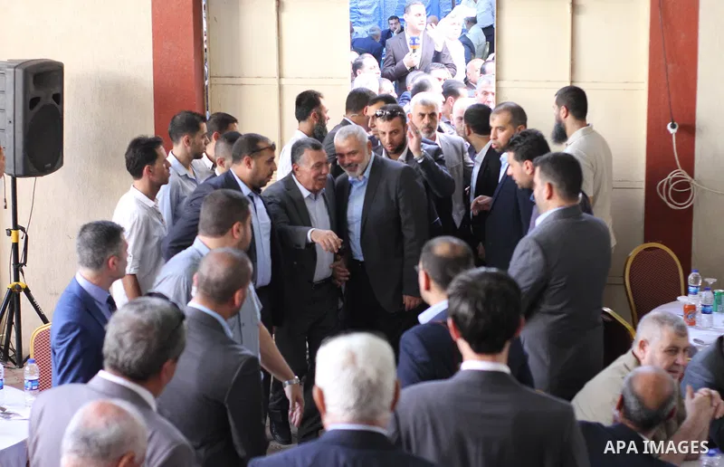 Hamas leader Ismail Haniya waves as he arrives for a meeting with Palestinian prime minister and other officials in Gaza city on October 2, 2017. Palestinian prime minister Rami Hamdallah arrived in Gaza for his first vi...