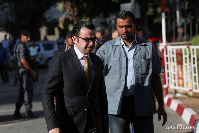 Palestinian Culture Minister, Ehab Bessaiso arrives before a reconciliation cabinet meeting in Gaza City on October 3, 2017. The Palestinian reconciliation government met in Gaza for the first time since 2014 as moves in...