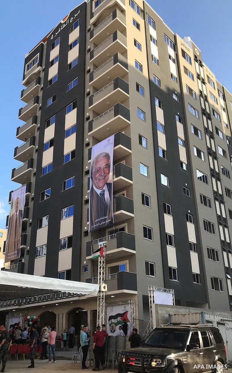 A picture shows Al-Zafer building, during the opening ceremony, which was destroyed during the recent Israeli war on Gaza Strip, in Gaza city on October 3, 2017. Photo by Alaa Sarraj
