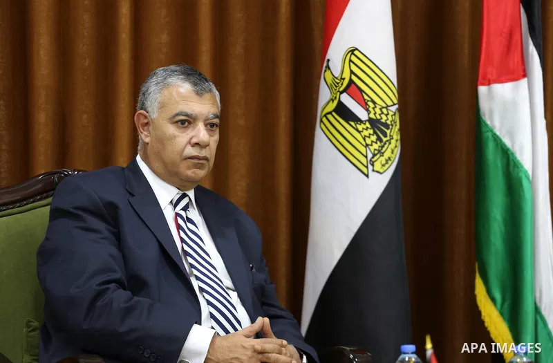 Palestinian Hamas Chief Ismail Haniyeh meets with Egyptian Intelligence Minister Khalid Fawzi at his office in Gaza City on October 3, 2017. Photo by Mohammed Asad