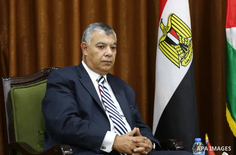 Palestinian Hamas Chief Ismail Haniyeh meets with Egyptian Intelligence Minister Khalid Fawzi at his office in Gaza City on October 3, 2017. Photo by Mohammed Asad