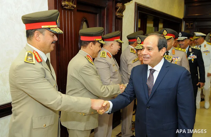 Egyptian President Abdel Fattah al-Sisi arrives before a meeting with Supreme council of the armed forces to mark the 42th anniversary of October War Victory in Cairo, Egypt, on October 4, 2017. Photo by Egyptian Preside...