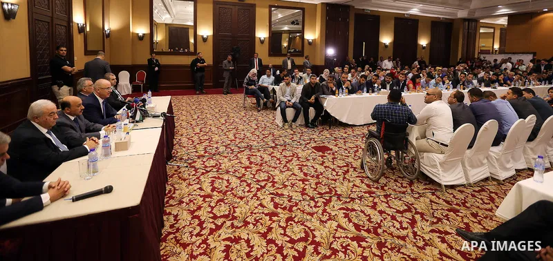 Palestinian Prime Minister Rami Hamdallah meets with Palestinian youths in Gaza city on October 4, 2017. For three days it was all smiles as the Palestinian prime minister held talks in Gaza with Hamas but as the symboli...