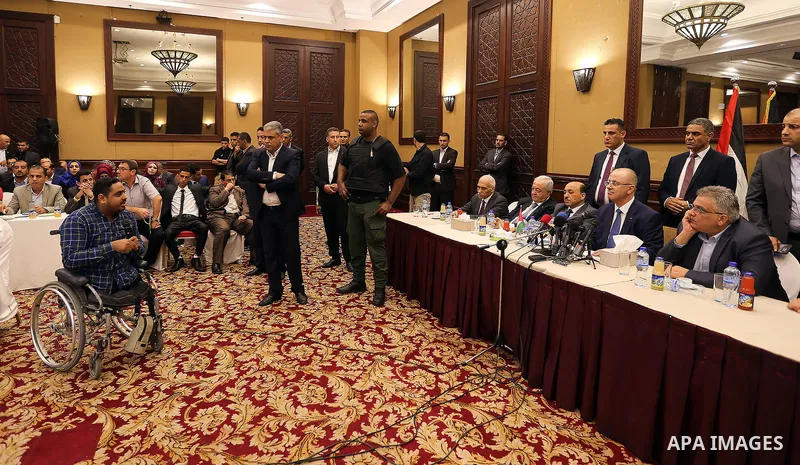 Palestinian Prime Minister Rami Hamdallah meets with Palestinian youths in Gaza city on October 4, 2017. For three days it was all smiles as the Palestinian prime minister held talks in Gaza with Hamas but as the symboli...
