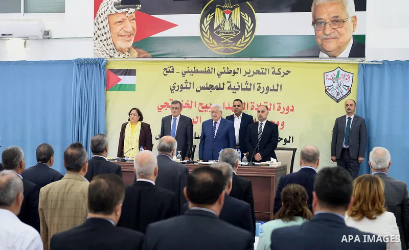 Palestinian President Mahmoud Abbas attends the meeting of Fatah Movement Revolutionary Council in the West Bank city of Ramallah on October 5, 2017. Photo by Osama Falah