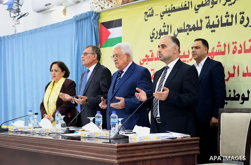 Palestinian President Mahmoud Abbas attends the meeting of Fatah Movement Revolutionary Council in the West Bank city of Ramallah on October 5, 2017. Photo by Osama Falah