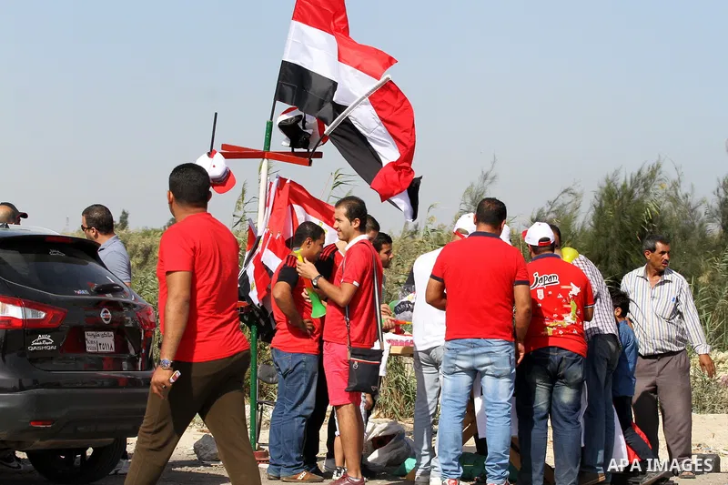 Supporters of Egypt arrive to Borg al-Arab stadium before the World Cup 2018 Africa qualifying football match between Egypt and Congo in Alexandria on October 8, 2017. Photo by Amr Sayed